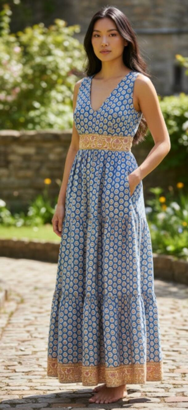 J.Crew Point Sur Royal Block Print Tiered Maxi Dress size 6